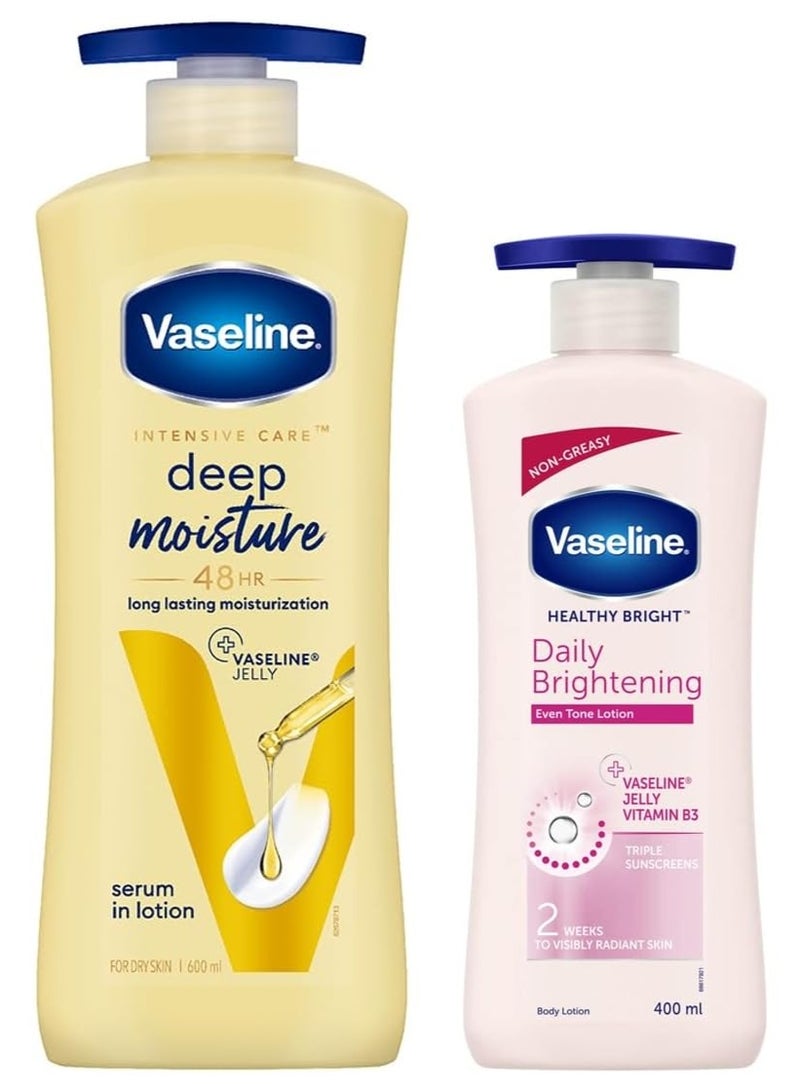 فازلين لوشن فازلين للعناية المركزة المرطبة بعمق والمغذي للجسم 600 مل ولوشن فازلين لتفتيح البشرة الصحية للجسم 400 مل - Image 1